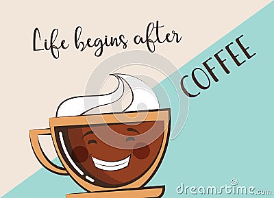 Coffee emoji cup with funny quote Vector Illustration