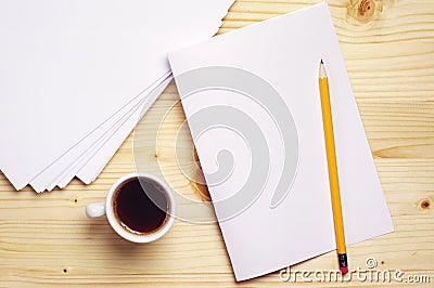 Coffee and empty sheet of paper Stock Photo