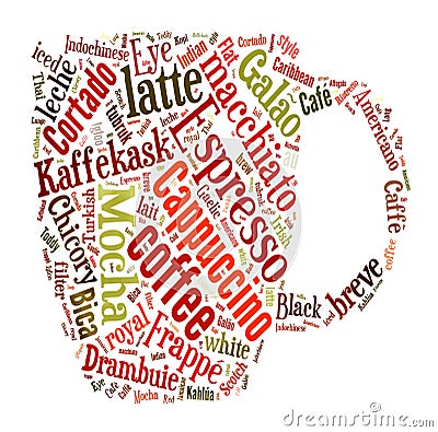 Coffee, espresso, cappuccino, macchiato, Word cloud, tag cloud t Stock Photo