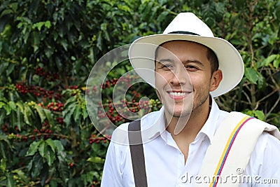 Coffee farmer in front of a plantation Stock Photo