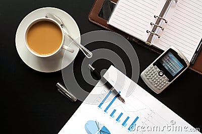 Coffee and financial data Stock Photo