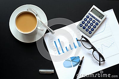 Coffee and financial data Stock Photo