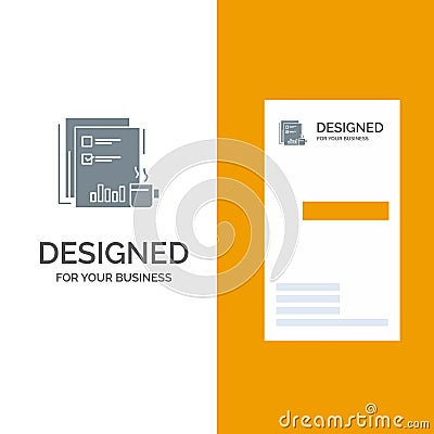 Coffee, Financial, Market, News, Newspaper, Newspapers, Paper Grey Logo Design and Business Card Template Vector Illustration