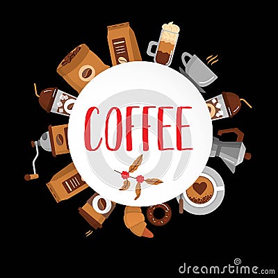 Coffee flat collection drink decorative icons. Vector Illustration