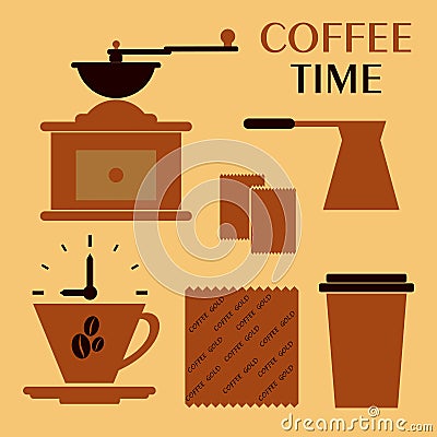 Coffee flat collection drink decorative icons illustratio Cartoon Illustration