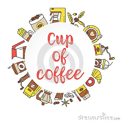 Coffee flat line collection drink decorative icons. Vector Illustration