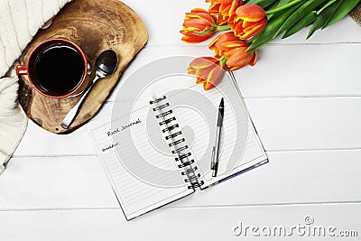 Coffee Flowers and Food Journal Stock Photo