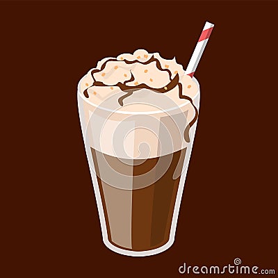 Coffee frappe in a glass vector isolated. Red straw in a tasty Stock Photo