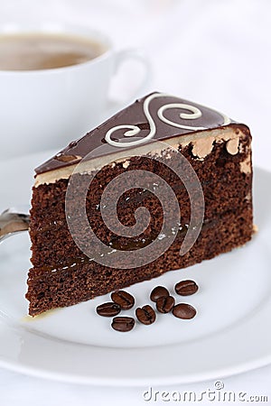 Coffee and fresh cake chocolate tart dessert Stock Photo