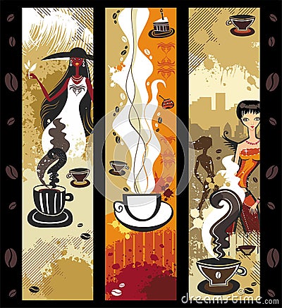 Coffee girls banners. Vector Illustration