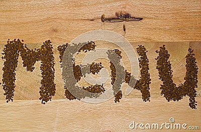 Coffee grain spelling the word Menu Stock Photo