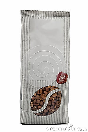 Coffee in grains in a package Stock Photo