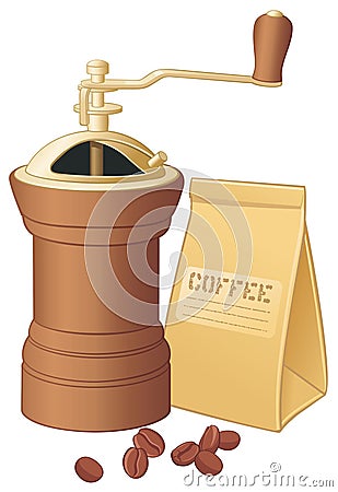 Coffee-grinder with coffee beans Stock Photo