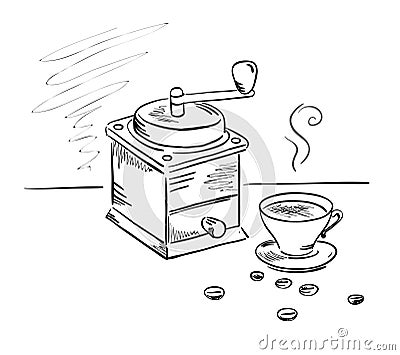 Coffee grinder and a cup of coffee Vector Illustration