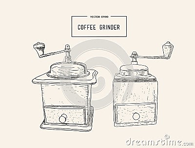 Coffee grinder freehand pencil drawing Vector Illustration