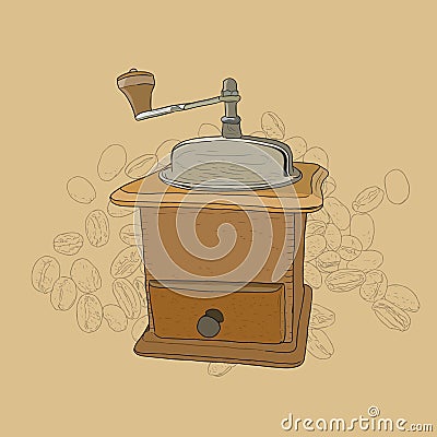 Coffee grinder freehand pencil drawing Vector Illustration