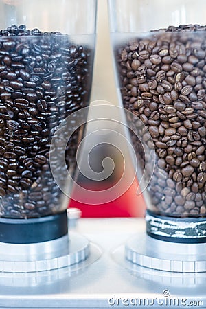 Coffee grinders preparing to grind coffee Stock Photo