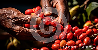 Coffee harvesting on a Brazilian plantation - AI generated image Stock Photo