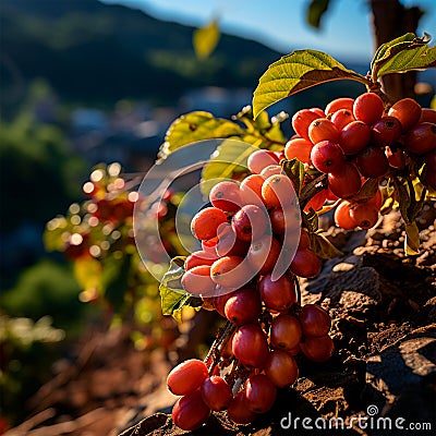 Coffee harvesting on a Brazilian plantation - AI generated image Stock Photo