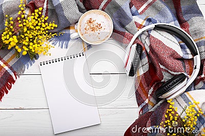 Coffee and headphones Stock Photo