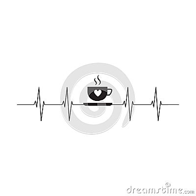 Coffee Heartbeat, vector illustration of cardiogram with coffee cup shape. Vector Illustration