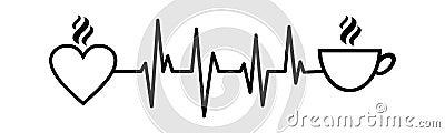 Coffee Heartbeat, vector illustration of cardiogram with coffee cup shape. Vector Illustration