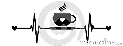 Coffee Heartbeat, vector illustration of cardiogram with coffee cup shape. Vector Illustration