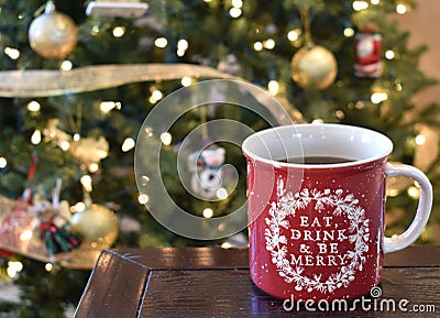 Coffee in Holiday Mug Stock Photo