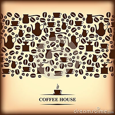 Coffee horizontal card on old paper background Vector Illustration