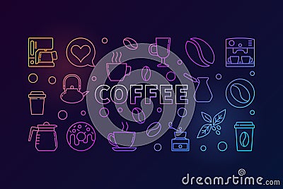 Coffee horizontal colored illustration. Vector concept banner Vector Illustration