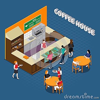 Coffee House Isometric Composition Vector Illustration