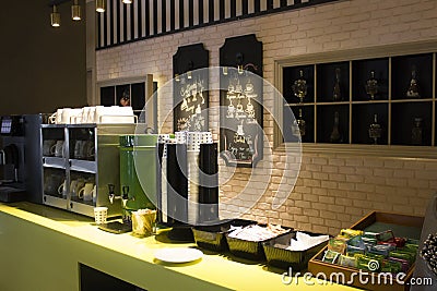 Coffee house with coffee machine and teapot Stock Photo