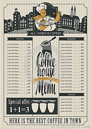 Coffee house menu for a price list Vector Illustration