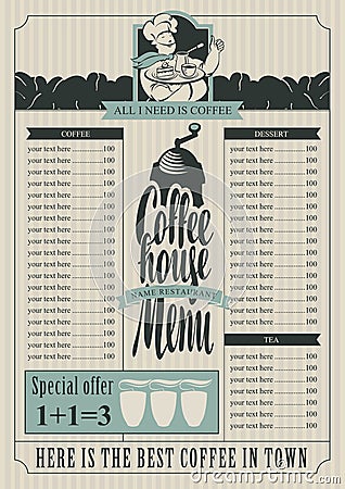 Coffee house menu for a price list Vector Illustration