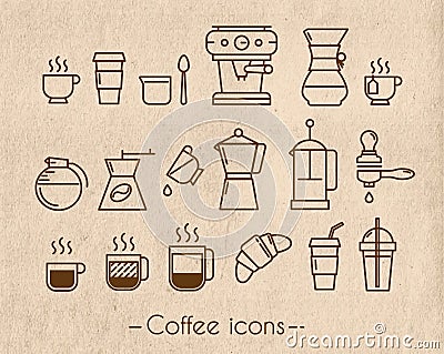 Coffee icons with craft Vector Illustration