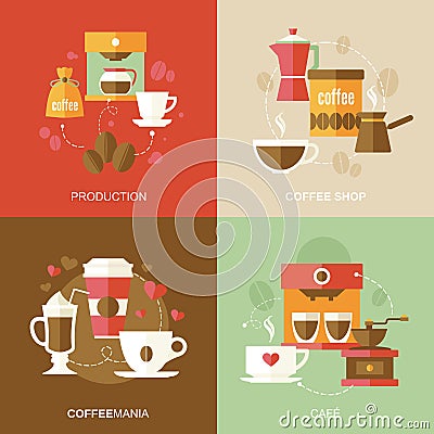 Coffee icons flat Vector Illustration