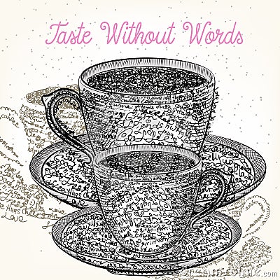 Coffee illustration with cup from positive words. Coffee mood de Cartoon Illustration