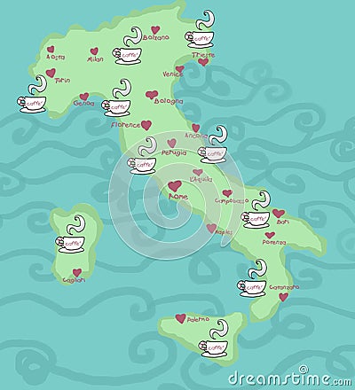 Coffee Italy maps Cartoon Illustration