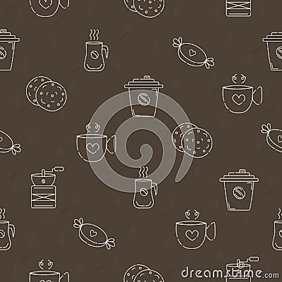 Coffee items, seamless pattern Vector Illustration