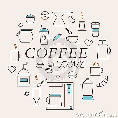 Coffee Items Set in Linear style Vector Illustration