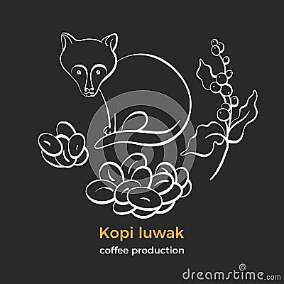 Coffee. Kopi luwak. Natural aroma drink Vector Illustration