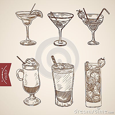 Coffee late cappuccino creme cocktail engraving vector vintage Vector Illustration