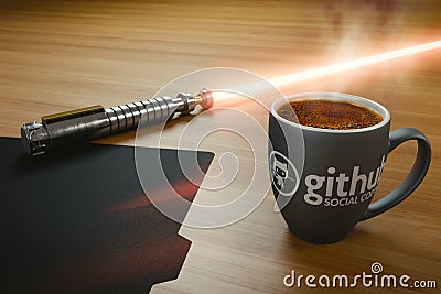 Coffee and lightsaber Editorial Stock Photo