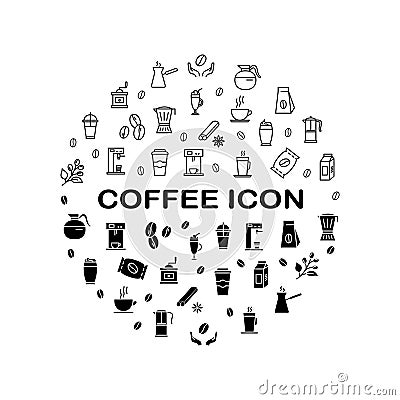 Coffee line icon set. Contains such Icons as beans, hot cocktail and coffee maker machine, espresso cup, cappuccino line icons Vector Illustration