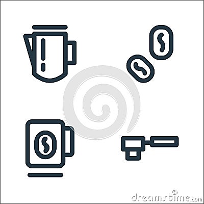 Coffee line icons. linear set. quality vector line set such as portafilter, mug, coffee beans Vector Illustration