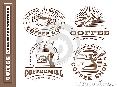 Coffee logo - vector illustration, emblem set on white background Vector Illustration