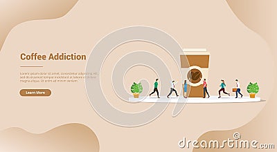 Coffee lover or addiction for website template or landing homepage banner - vector Cartoon Illustration