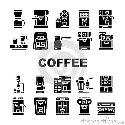 Coffee Machine Barista Equipment Icons Set Vector Vector Illustration