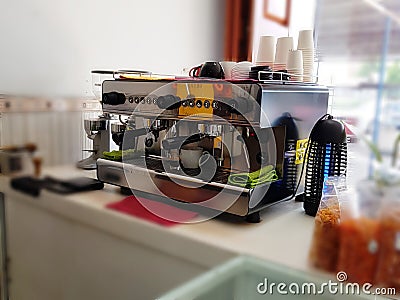 Coffee Machine in Cafetaria. Stock Photo