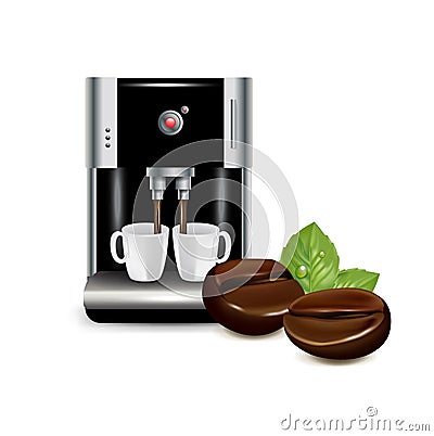 Coffee machine and coffee beans isolated on white Stock Photo